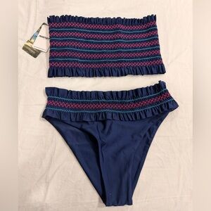 NWT Navy and hot pink Ruffled Bikini Set